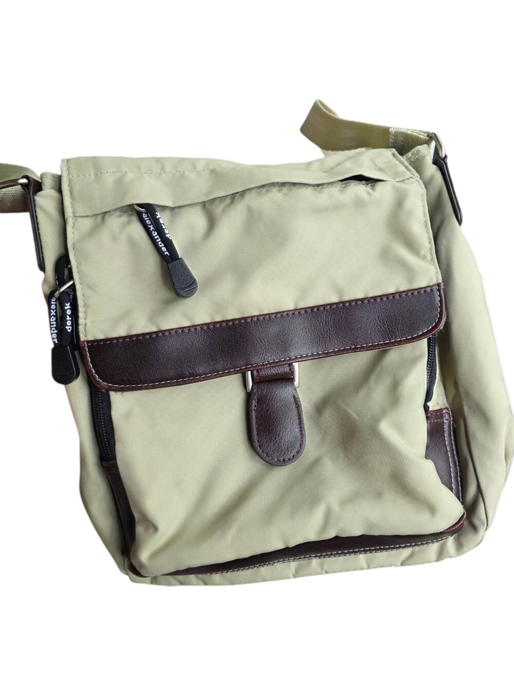 Derek ALEXANDER Men's Olive Green Crossbody Bag with Brown Trim